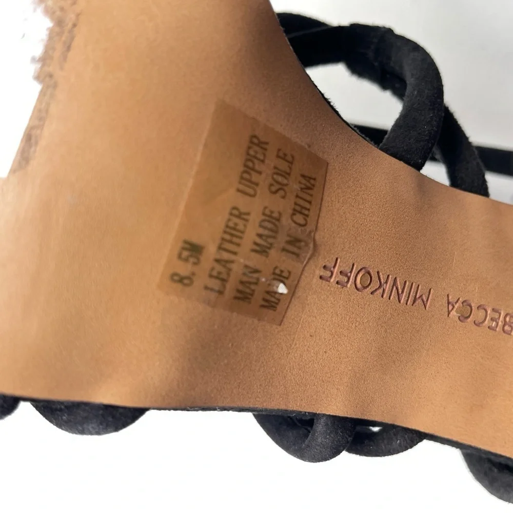 REBECCA MINKOFF sz 8.5 Apolline Suede Strappy Sandals black leather silver